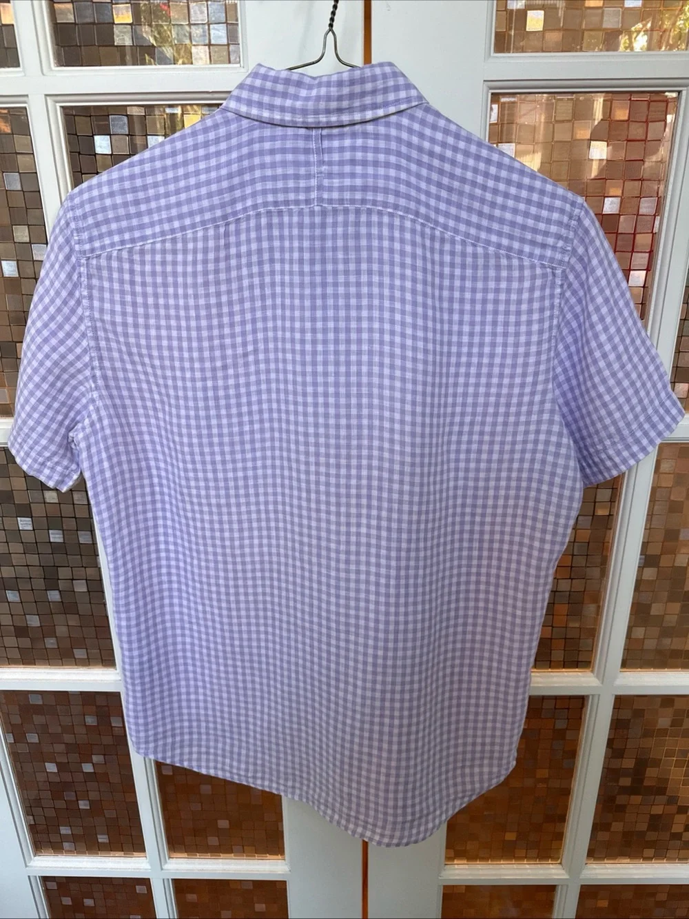 Banana Republic Lavender Gingham Short-Sleeve Button-Down Shirt